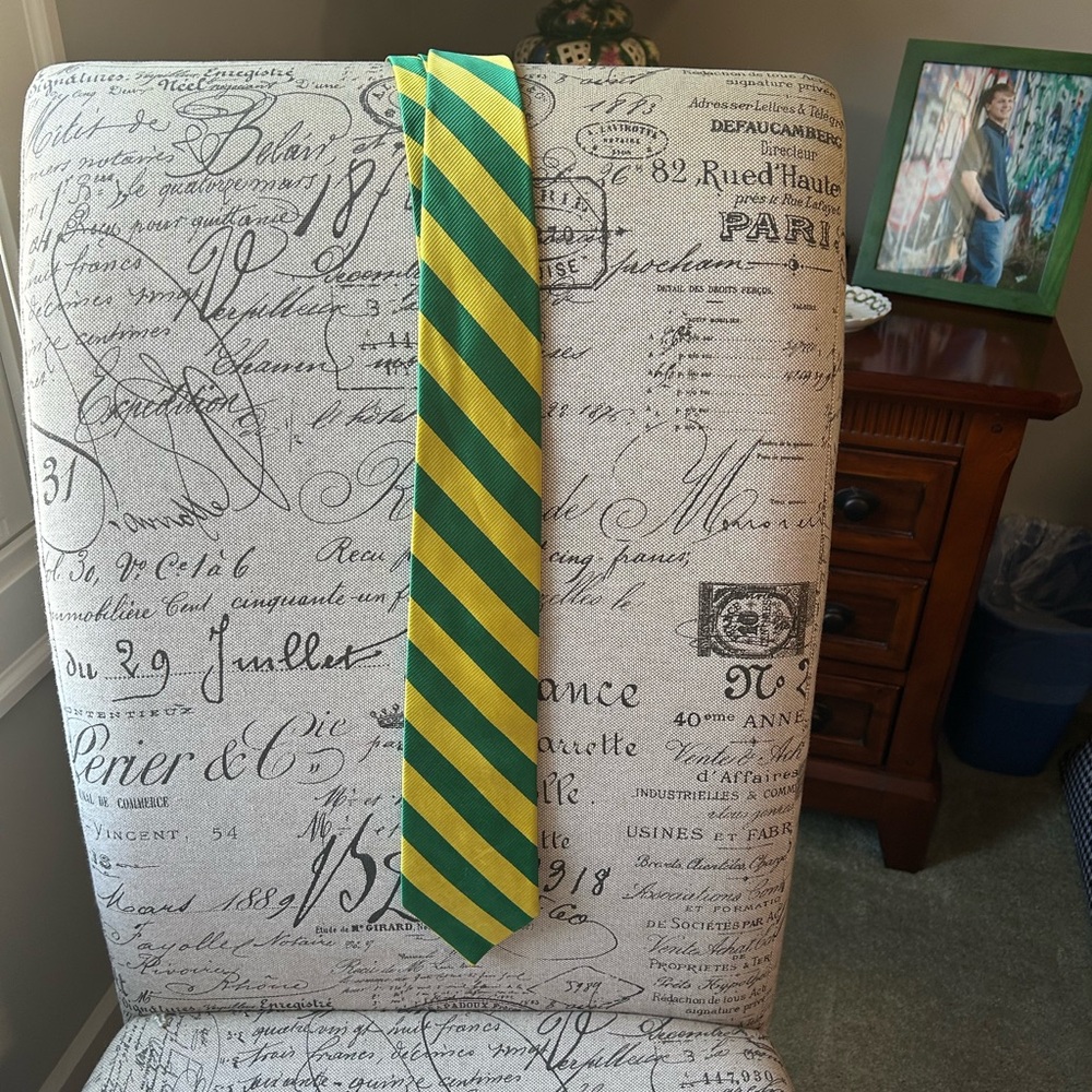 Green and Yellow Striped Men's Tie